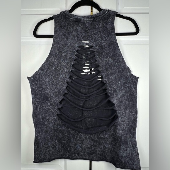 NIRVANA Distressed Cutout Black and Purple Graphic Muscle Tee Mineral Wash Sz M - Picture 3 of 5